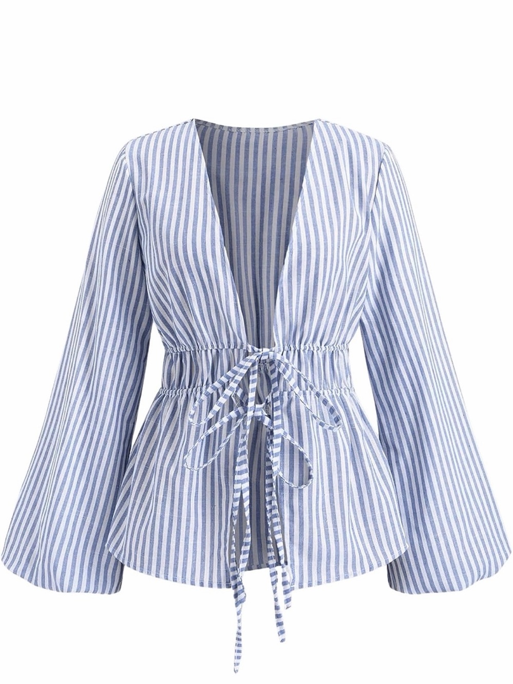SHEIN NWOT V-Neck Tie-Front Striped Blouse